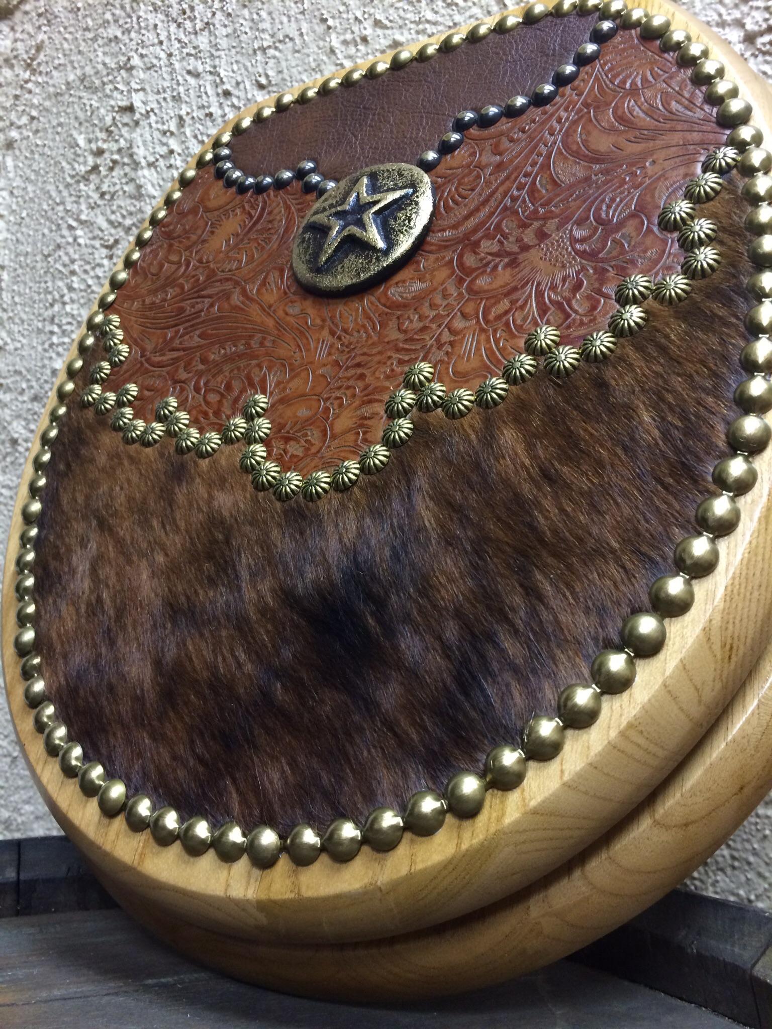 Fancy Tooled Leather Western Decor Hair On Cowhide Toilet Seat